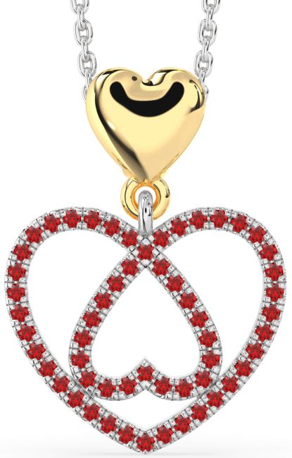 Ruby Gold Silver Heart Necklace