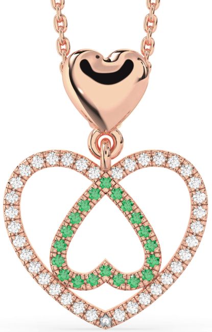Emerald & Diamond Rose Gold Heart Necklace