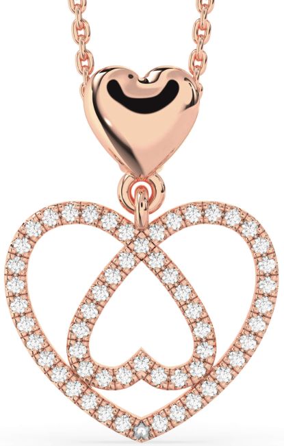Diamond Rose Gold Silver Heart Necklace