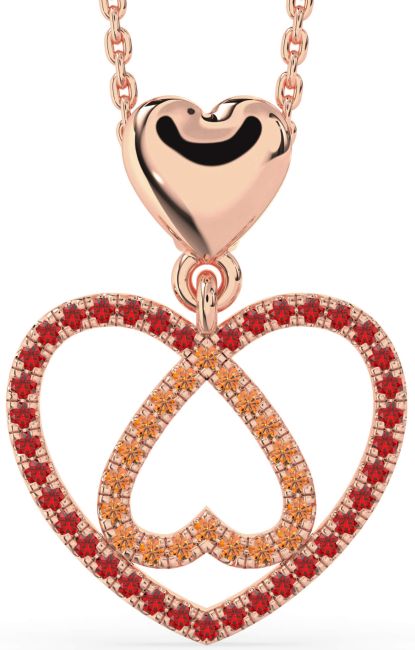 Ruby & Citrine Rose Gold Heart Necklace