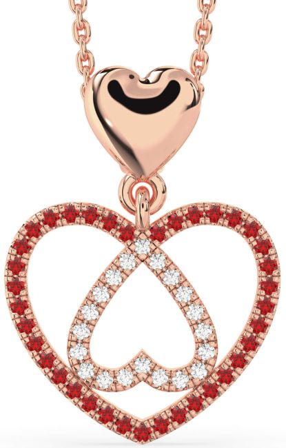 Diamond & Ruby Rose Gold Heart Necklace