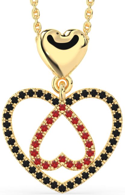 Black Diamond & Ruby Gold Heart Necklace