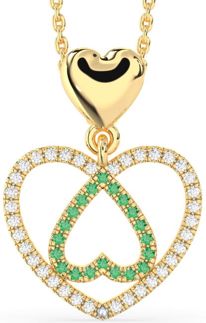 Emerald & Diamond Gold Heart Necklace