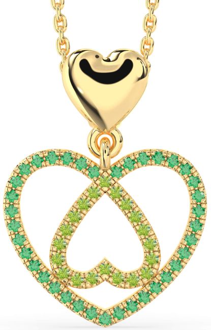 Emerald & Peridot Gold Silver Heart Necklace