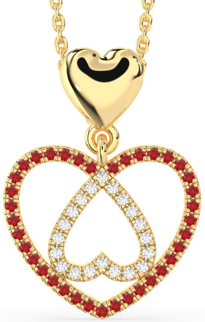 Diamond & Ruby Gold Heart Necklace