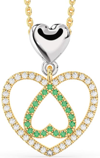 Emerald & Diamond Gold Silver Heart Necklace