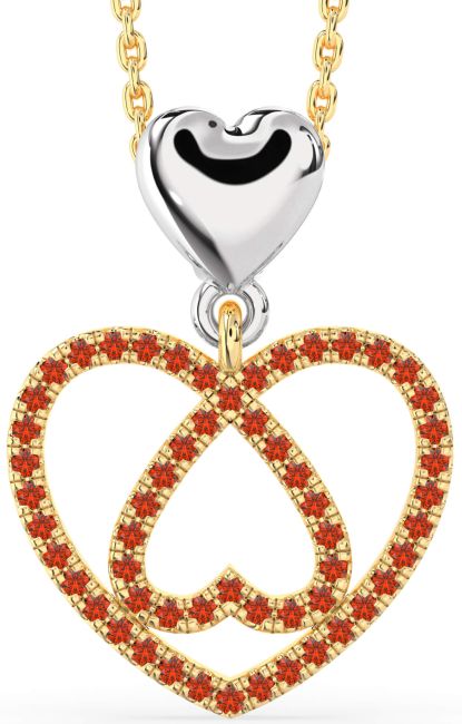 Fire Opal Gold Silver Heart Necklace