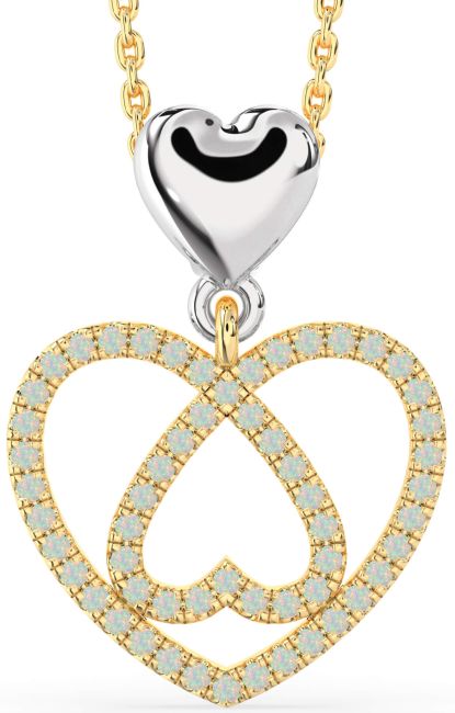Opal Gold Silver Heart Necklace