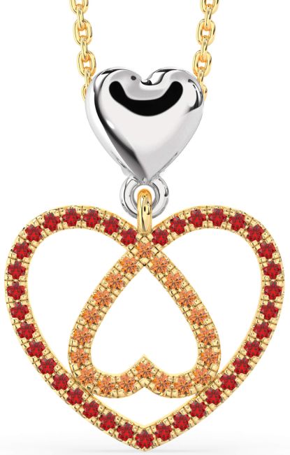 Ruby & Citrine Gold Silver Heart Necklace