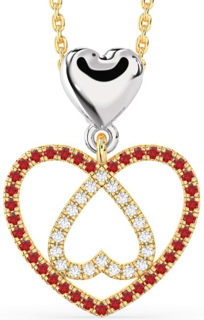 Diamond & Ruby Gold Silver Heart Necklace
