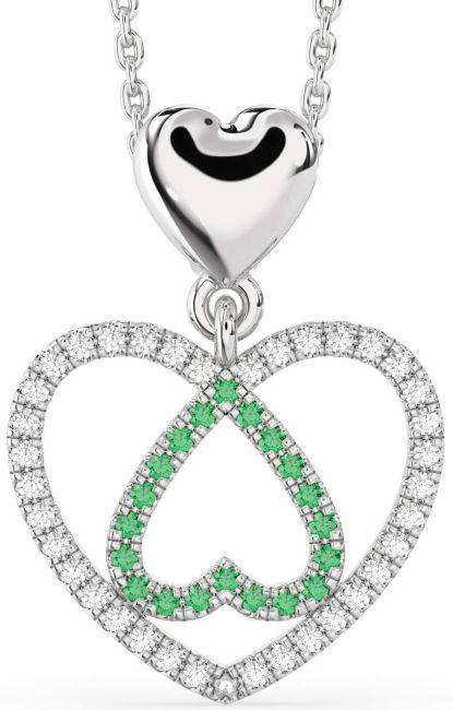 Emerald & Diamond Platinum Heart Necklace