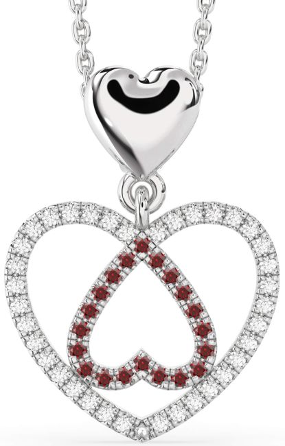 Diamond & Garnet Silver Heart Necklace