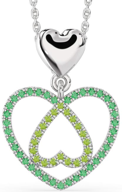 Emerald & Peridot Silver Heart Necklace