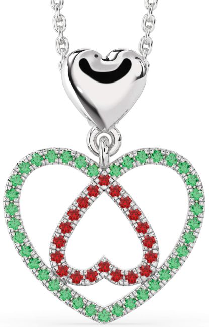 Emerald & Ruby Platinum Heart Necklace