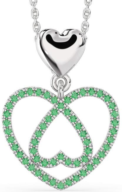 Emerald Platinum Heart Necklace