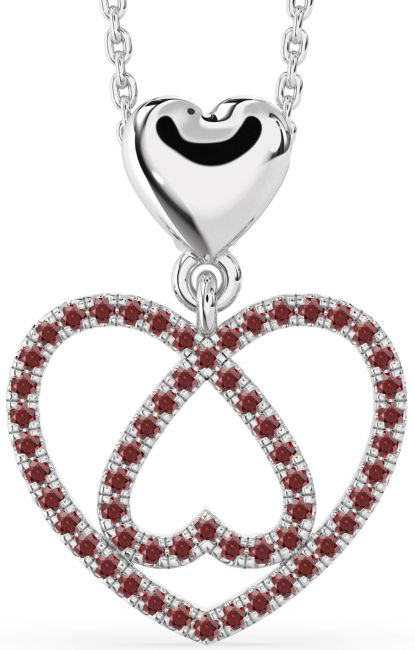 Garnet Silver Heart Necklace