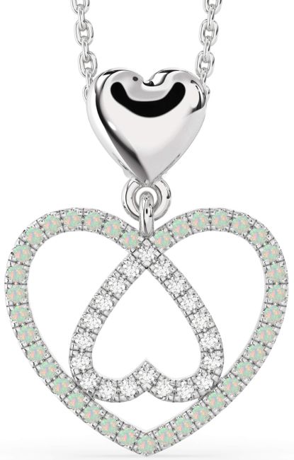 Diamond & Opal Silver Heart Necklace