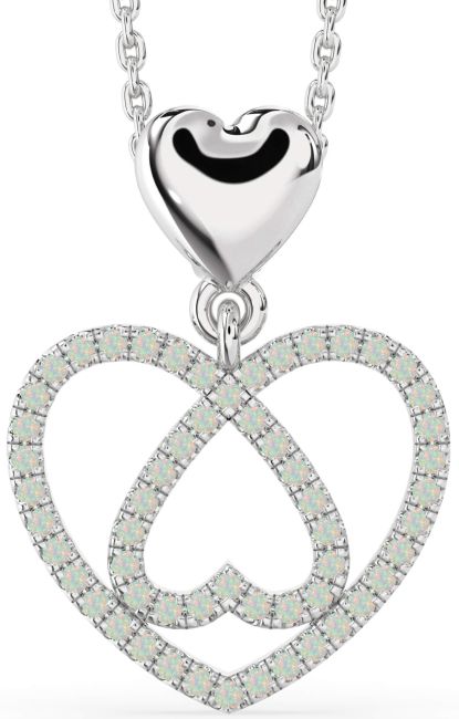 Opal Platinum Heart Necklace