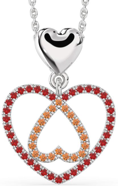 Ruby & Citrine Silver Heart Necklace