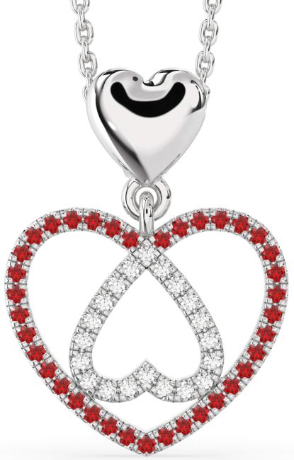 Diamond & Ruby Silver Heart Necklace