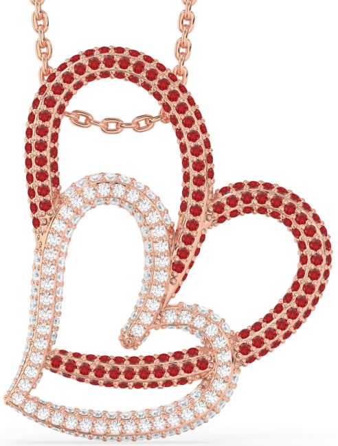 Large Diamond & Ruby Rose Gold Heart Necklace