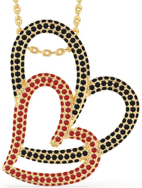 Large Black Diamond & Ruby Gold Heart Necklace