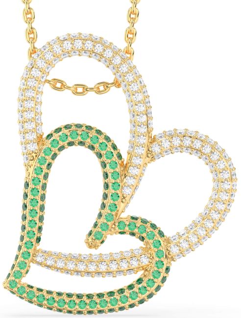 Large Emerald & Diamond Gold Heart Necklace