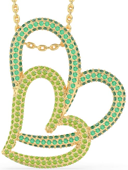 Large Emerald & Peridot Gold Heart Necklace