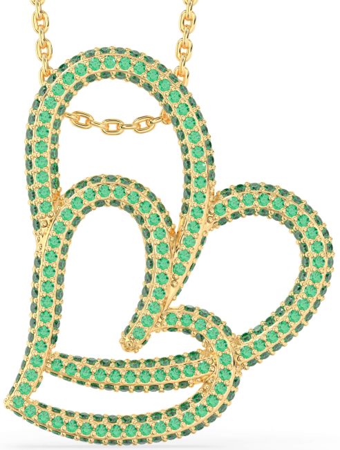 Large Emerald Gold Silver Heart Necklace