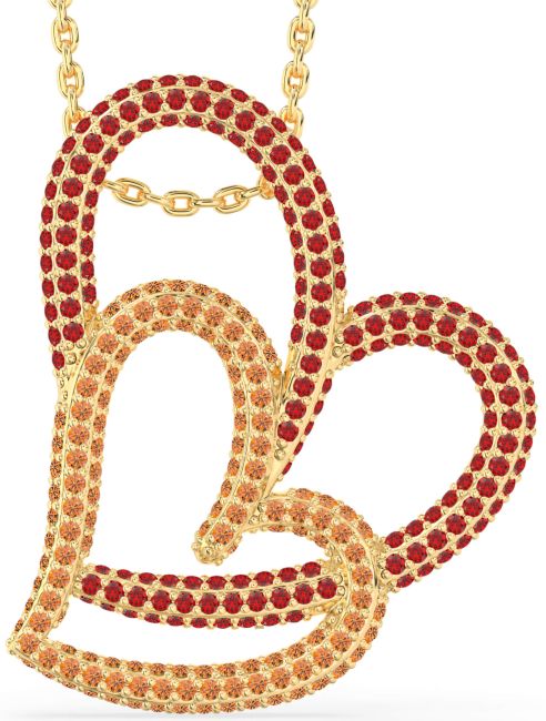 Large Ruby & Citrine Gold Heart Necklace