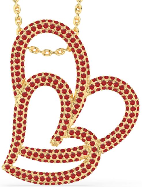 Large Ruby Gold Silver Heart Necklace