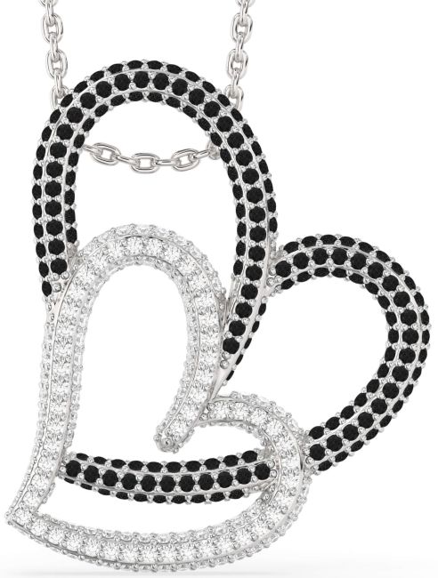 Large Black Diamond Silver Heart Necklace