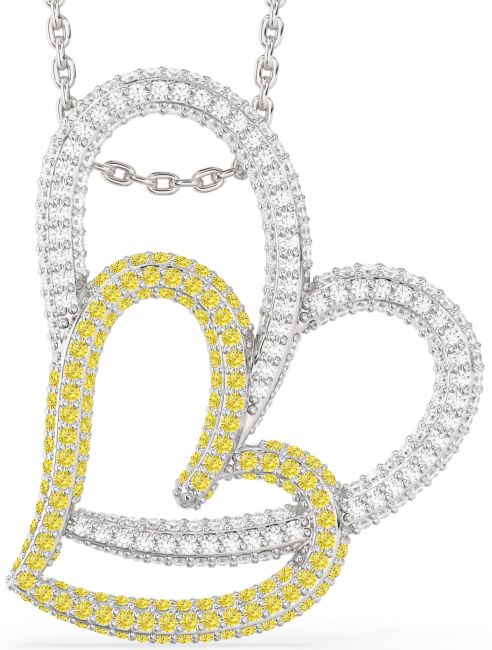 Large Yellow Diamond White Gold Heart Necklace