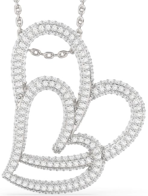 Large Lab Diamond Silver Heart Necklace