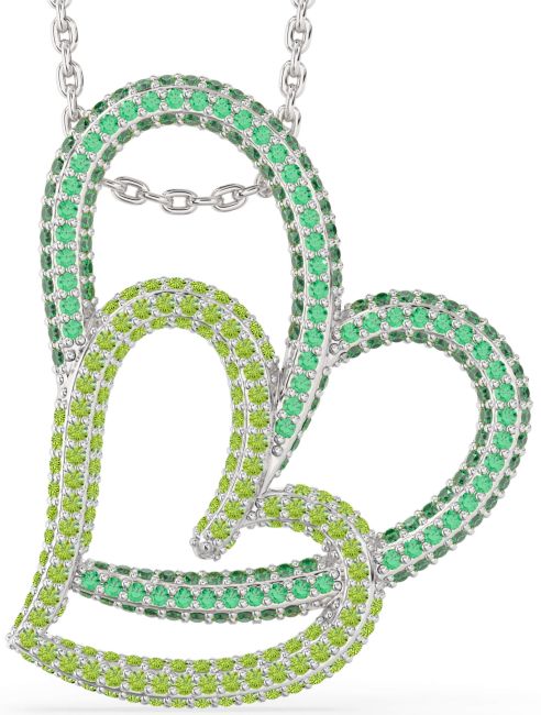 Large Emerald & Peridot Silver Heart Necklace