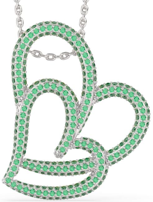 Large Emerald Silver Heart Necklace