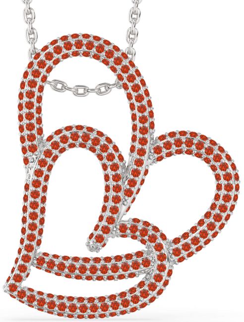 Large Fire Opal Silver Heart Necklace