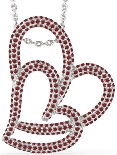 Large Garnet Silver Heart Necklace