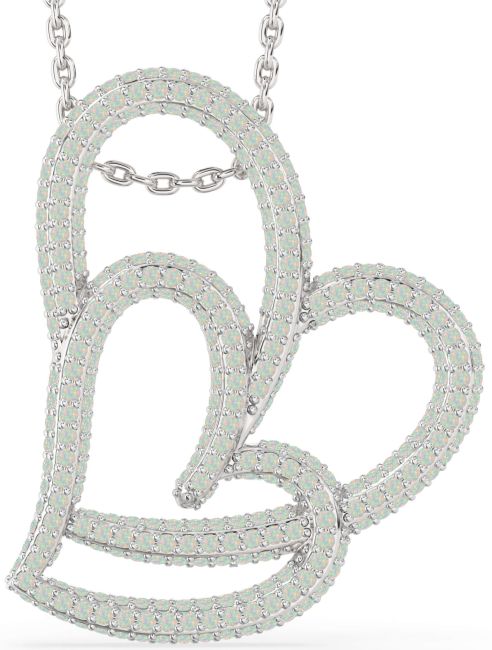 Large Opal Platinum Heart Necklace