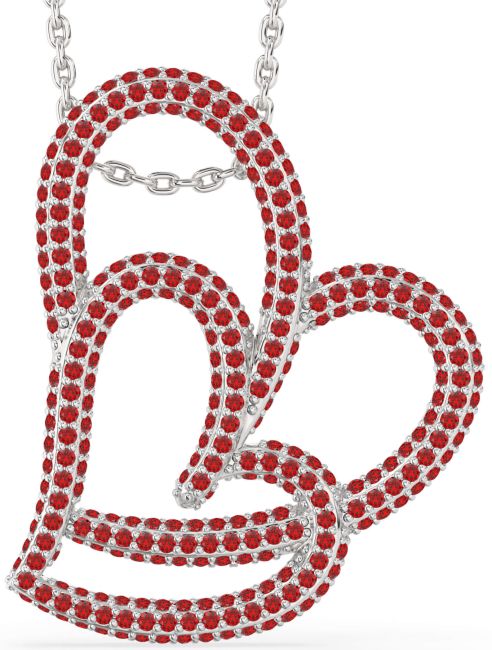 Large Ruby Silver Heart Necklace