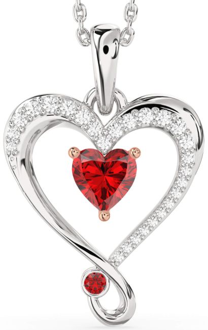 Diamond Ruby White Rose Gold Heart Necklace