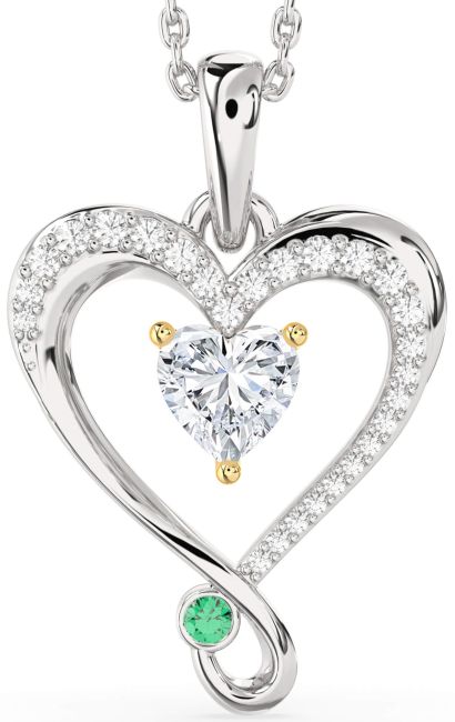 Emerald & Diamond Gold Silver Heart Necklace