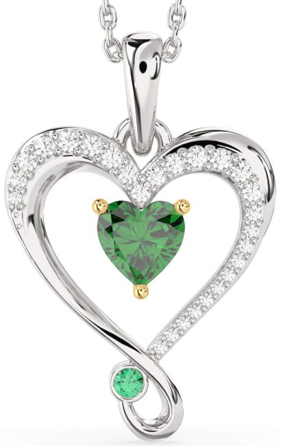 Diamond Emerald Gold Silver Heart Necklace