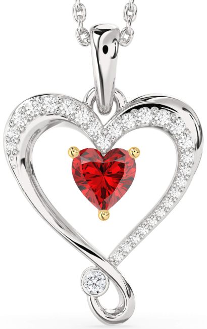 Diamond & Ruby Gold Silver Heart Necklace