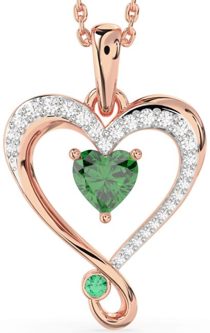 Diamond Emerald Rose Gold Heart Necklace