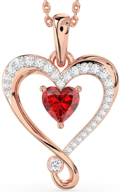 Diamond & Ruby Rose Gold Heart Necklace