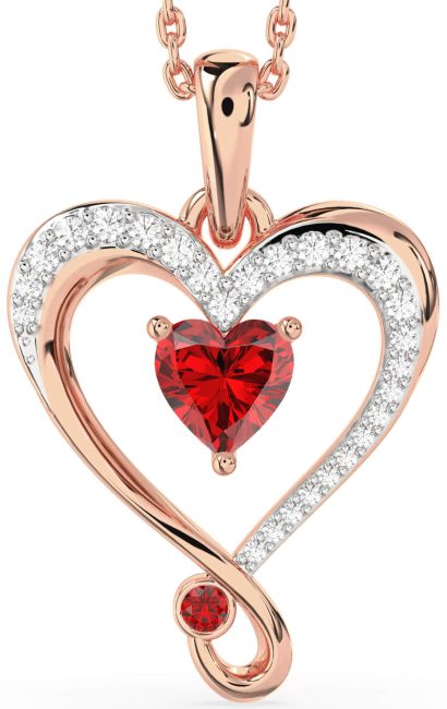 Diamond Ruby Rose Gold Heart Necklace