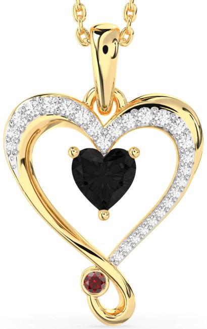 Black Diamond & Ruby Gold Heart Necklace