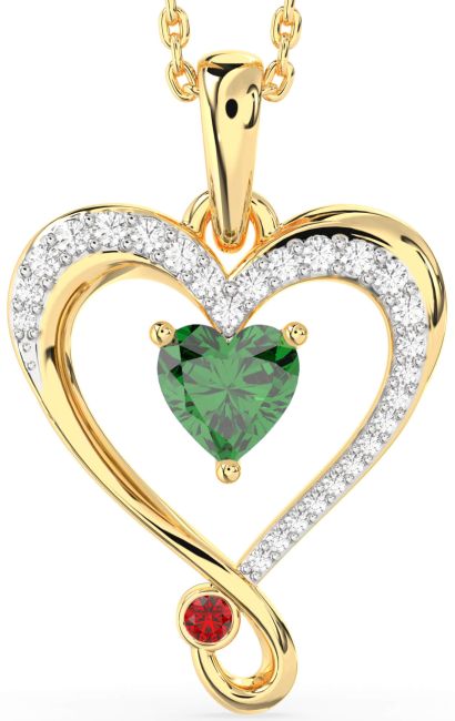 Diamond Emerald & Ruby Gold Silver Heart Necklace