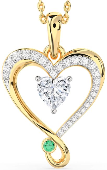 Emerald & Diamond Gold Silver Heart Necklace